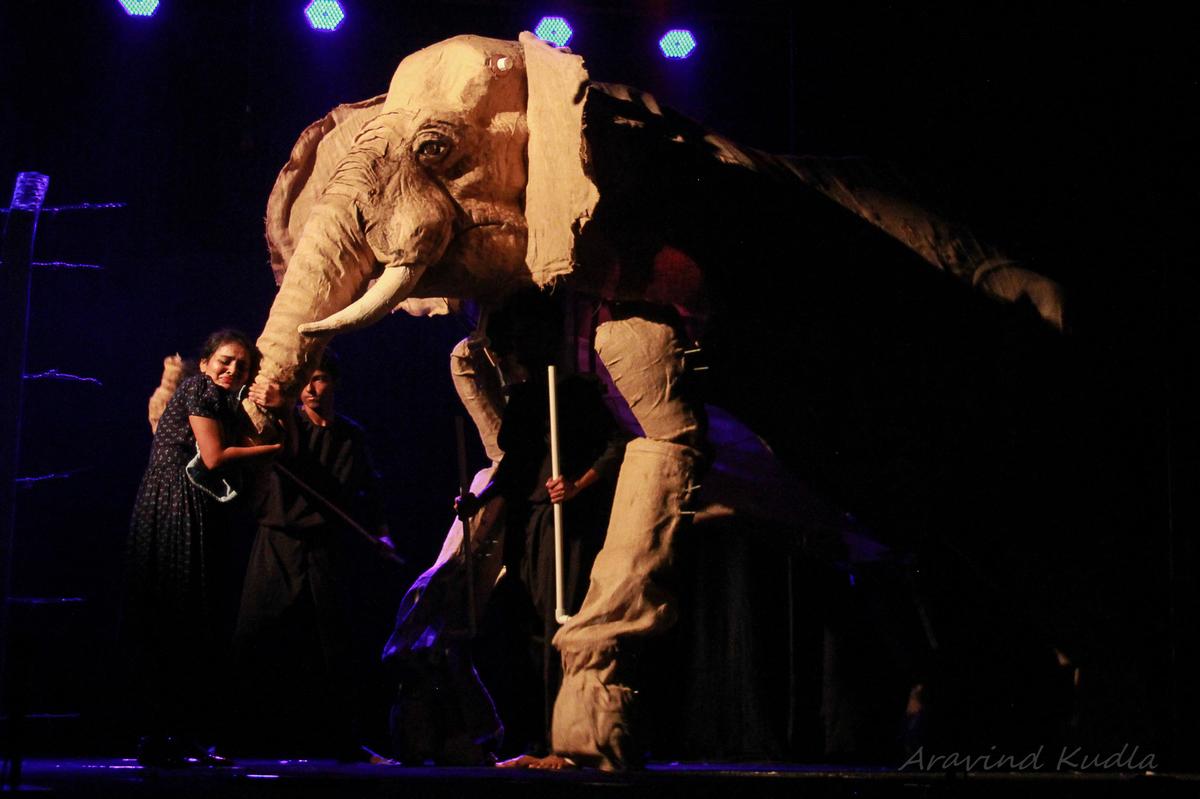  A life-size elephant puppet was used for the play.