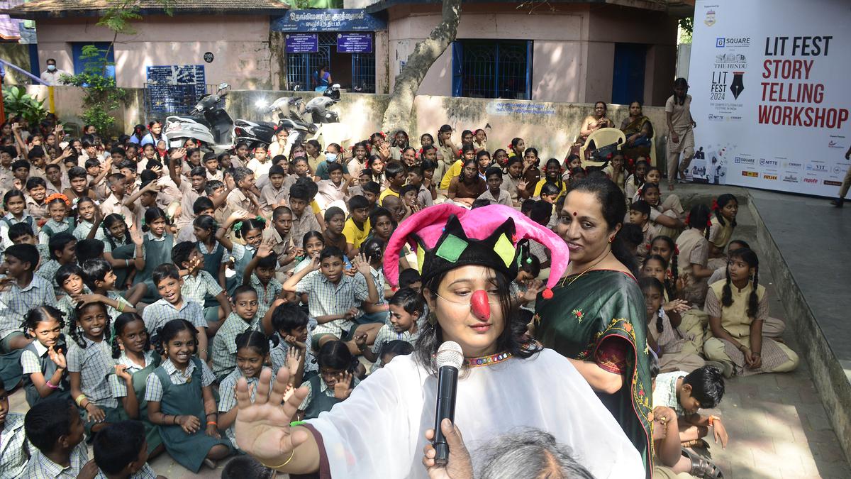 The Hindu Lit Fest 2024 | Clowns enthral Chennai school students at story-telling workshop