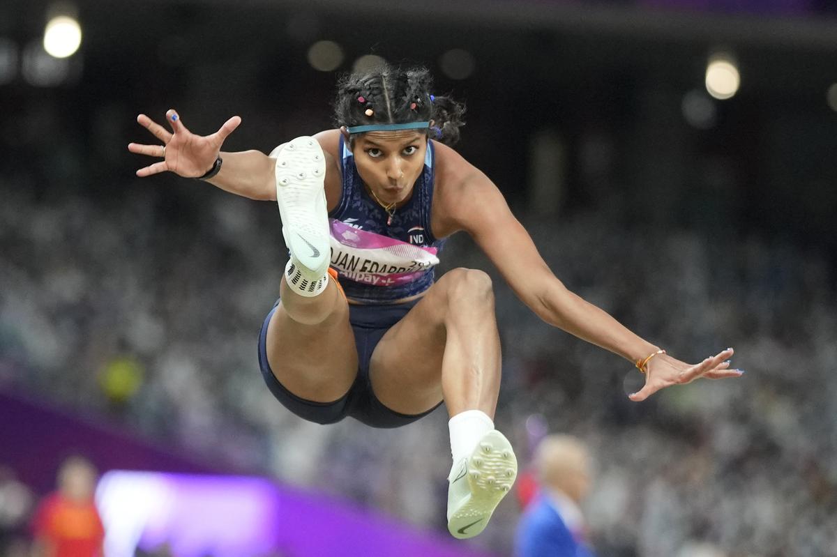 Ancy Sojan Edappilly competing in the women’s long jump final at the 19th Asian Games.