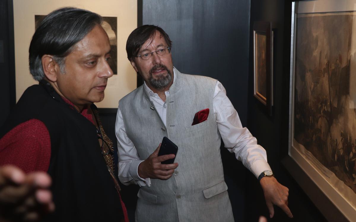 Giles Tillotson, curator of the exhibition with Shashi Tharoor 