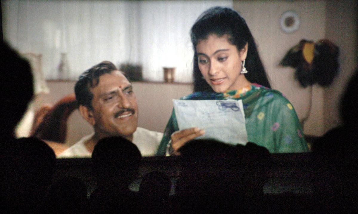 Amrish Puri and Kajol in a scene from Dilwale Dulhania Le Jayenge  