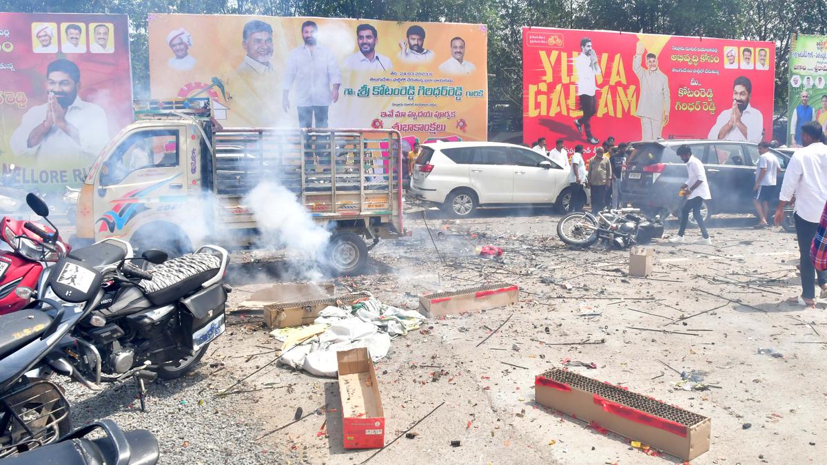 Andhra Pradesh: Six injured as firecrackers explode near TDP office at Mangalagiri