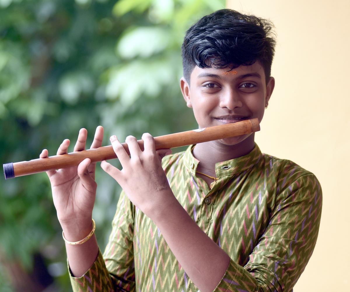 Vinayak Vinod P.C. of GVHSS, Feroke, who bagged first place in Flute (HS) as well as Nadaswaram (HS).