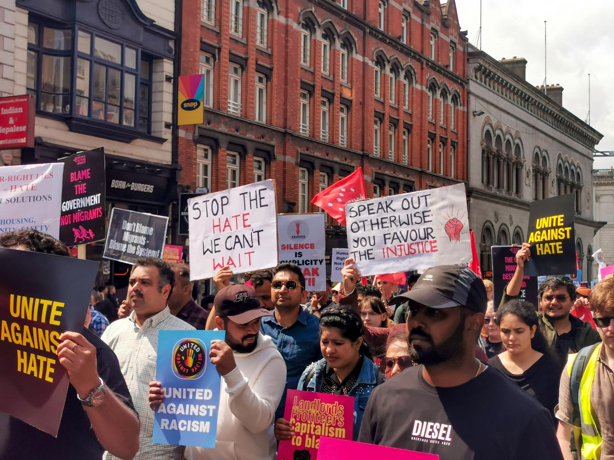 The protesters walked from the city hall to the gate of Leinster House, the seat of Parliament. The protesters walked from the city hall to the gate of Leinster House, the seat of Parliament.