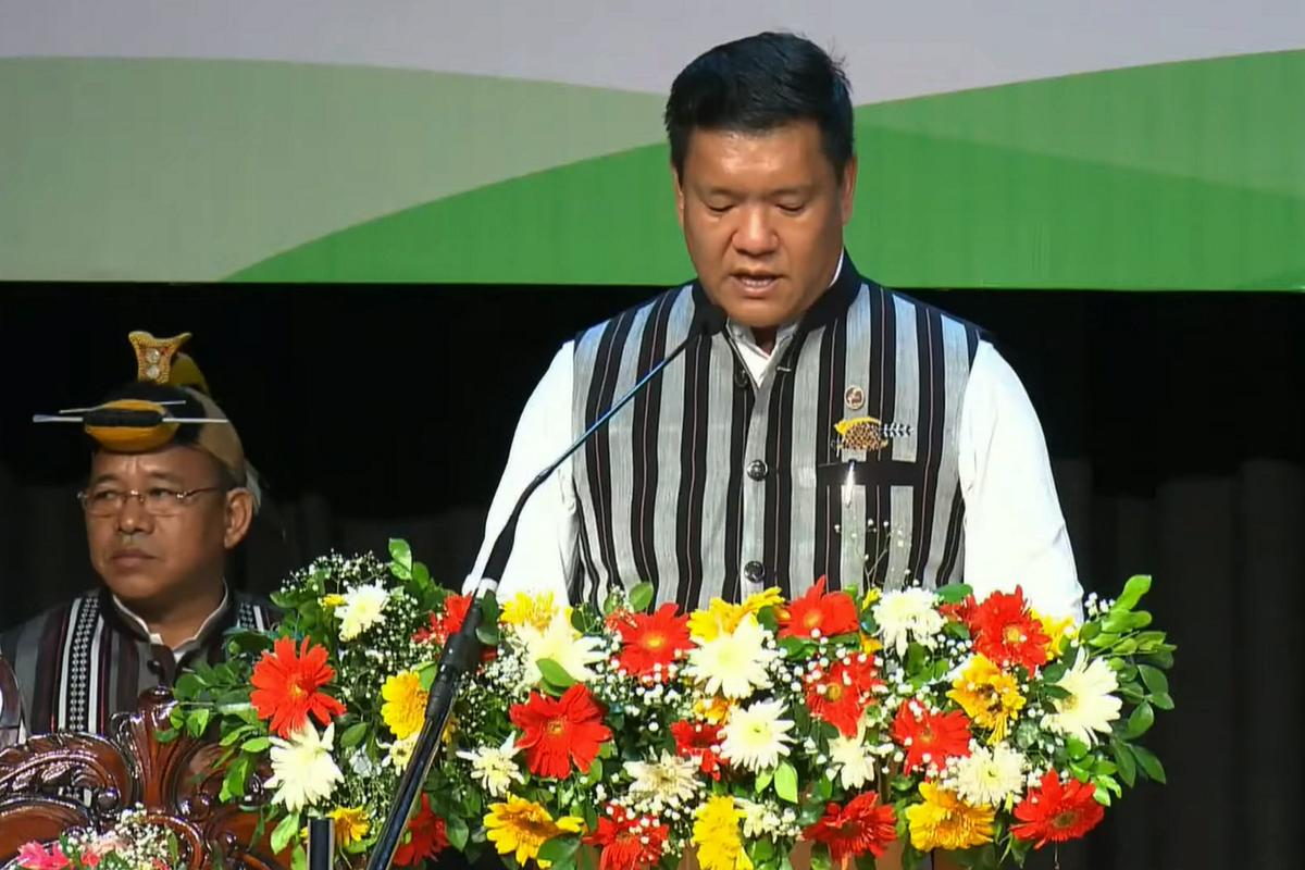 Arunachal Pradesh Chief Minister-designate Pema Khandu took oath for the third consecutive term, at the DK State Convention Centre in Itanagar. 