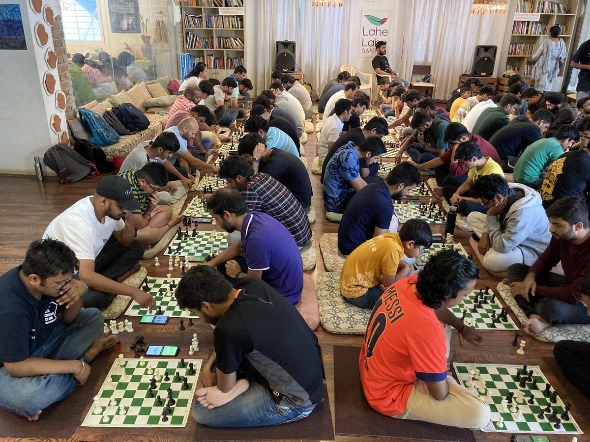 Chess enthusiasts at an event conducted by the Bangalore Chess Club at Lahe Lahe 