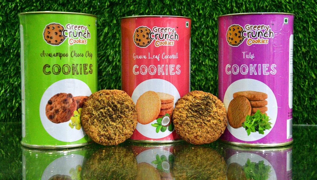 Greeny crunch cookies on display at keeraikadai.com, an e-commerce company in Coimbatore 