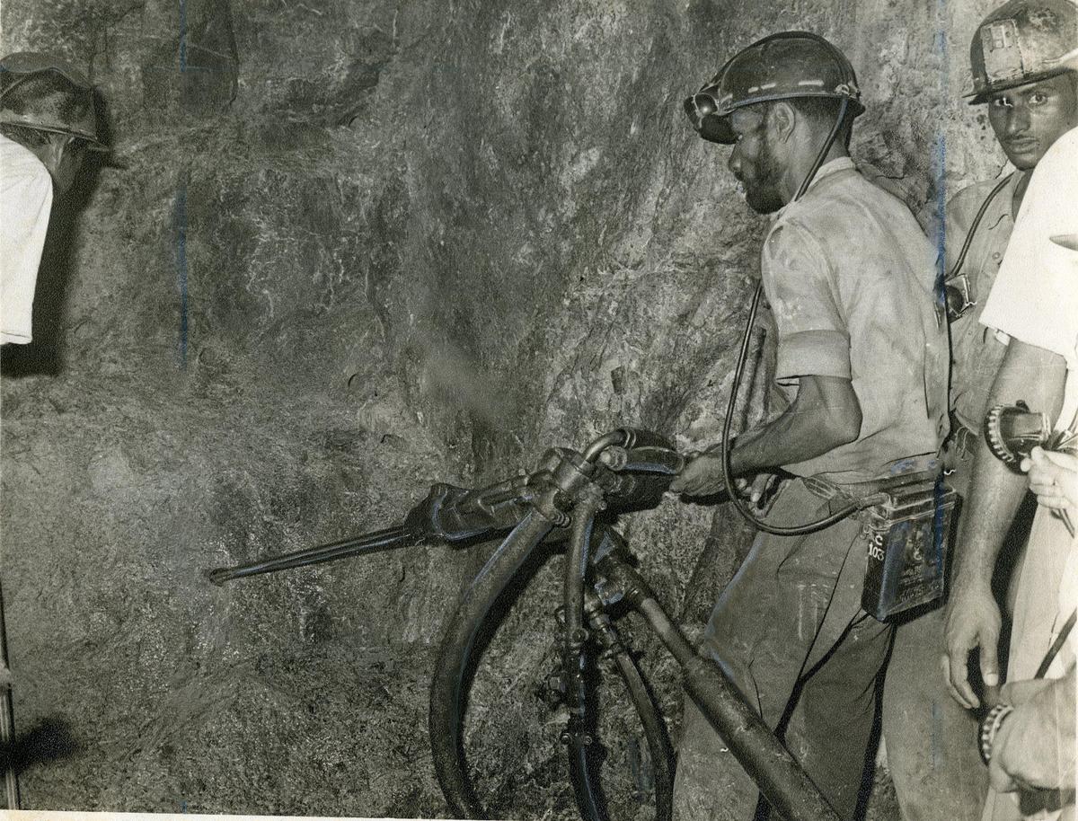 Drilling in progress inside Hutti Gold Mine at Raichur. File photo dated circa December 1975.