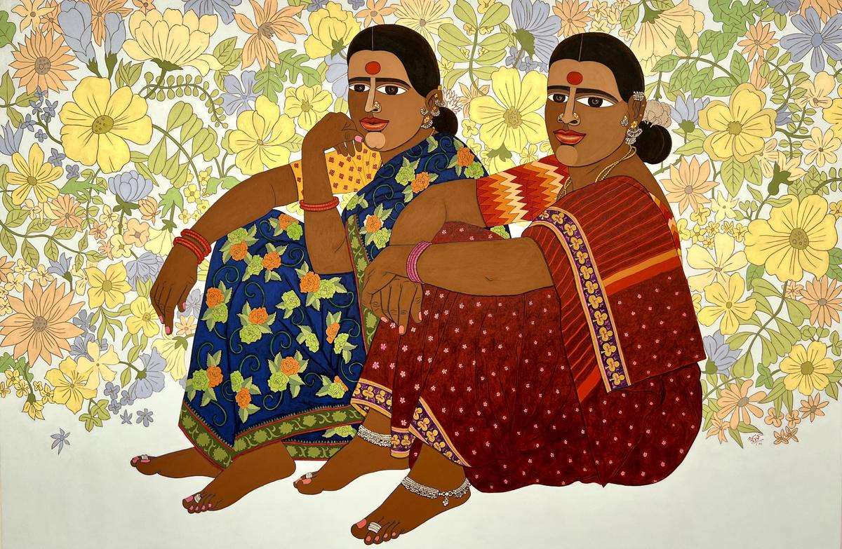 A painting from Laxman Aelay’s Poolamma - the Goddess of Life series