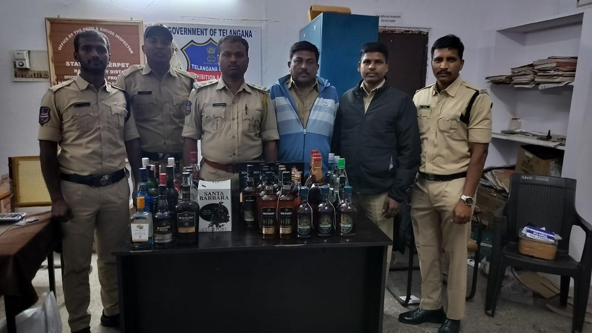 Six held while transporting 52 bottles of non-duty-paid liquor in two cases during inspections near Hyderabad airport. 