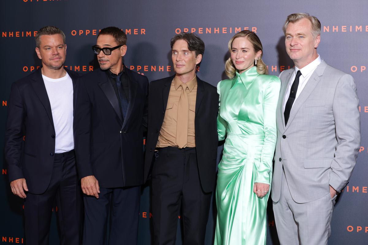Matt Damon, Robert Downey Jr, Cillian Murphy, Emily Blunt and Christopher Nolan attend the “Oppenheimer” premiere at Cinema Le Grand Rex on July 11, 2023 in Paris, France