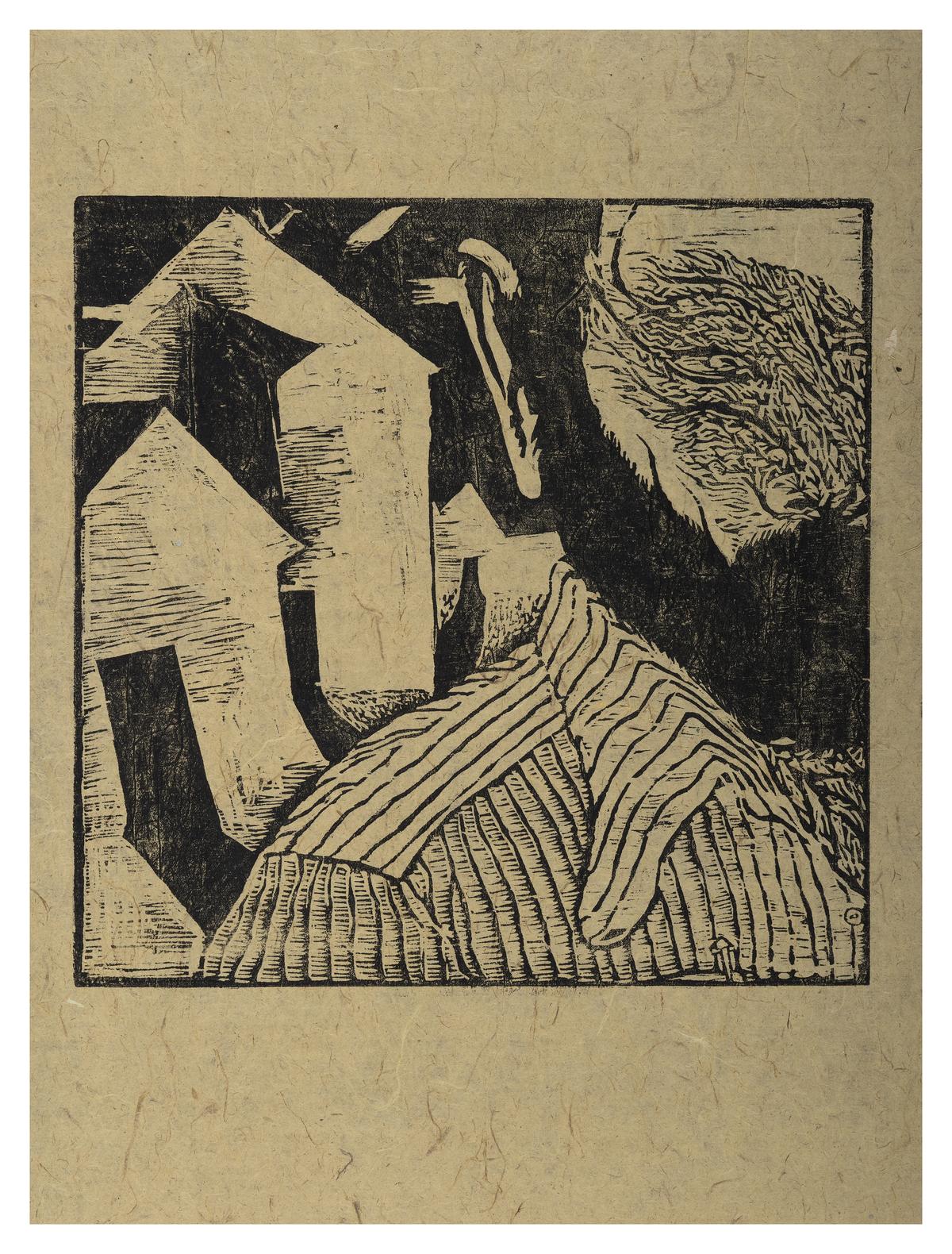 Untitled woodcut from Handprints, a retrospective on Gulam Mohd Sheikh