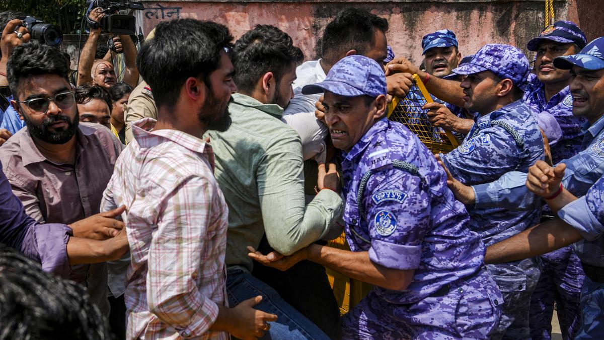 NEET-UG cancellation: ABVP workers protest outside NTA office in Delhi