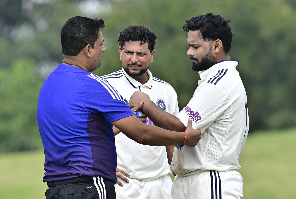Pant is being checked by a physio after an injury