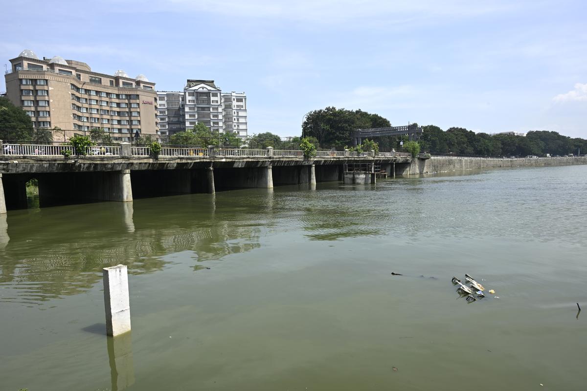 Water in Hussainsagar has crossed the full tank level of 513.41 metres, in Hyderabad on Tuesday. 