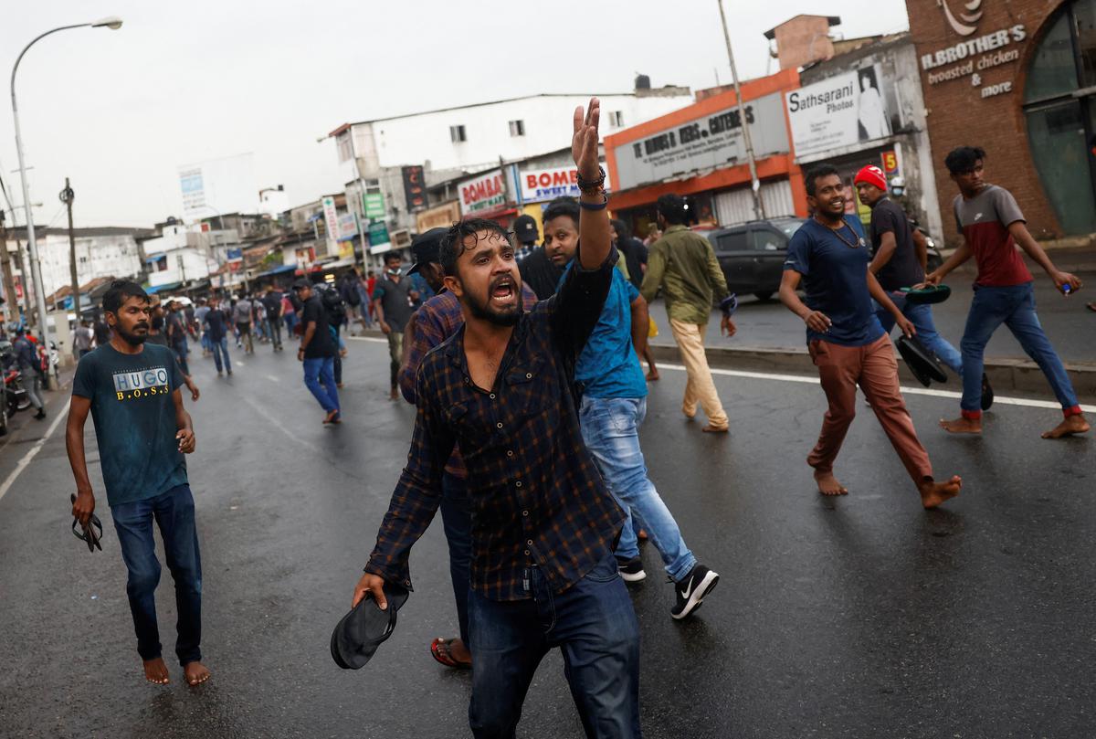 Demonstrators clash with police during anti-government protests at the height of Sri Lanka's economic crisis in Colombo, August 2022. 