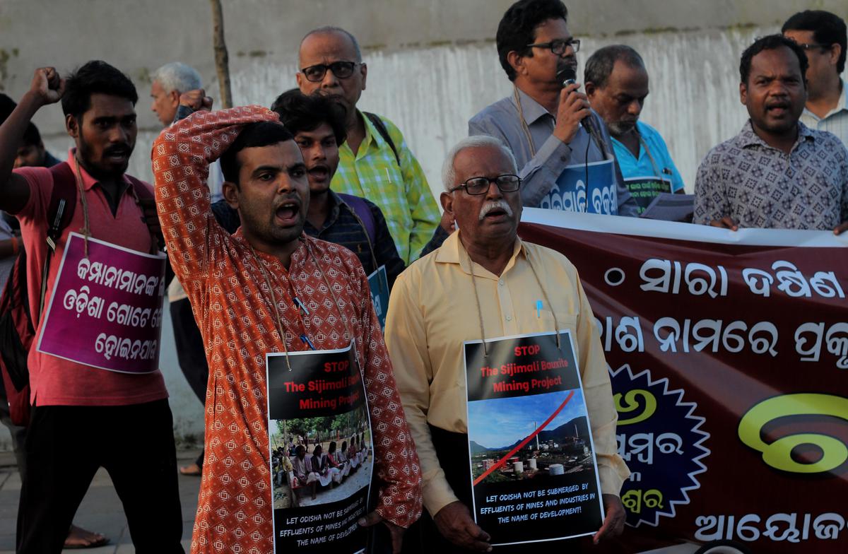 Social activists protesting in Bhubaneswar against mining for bauxite in Sijimali. 