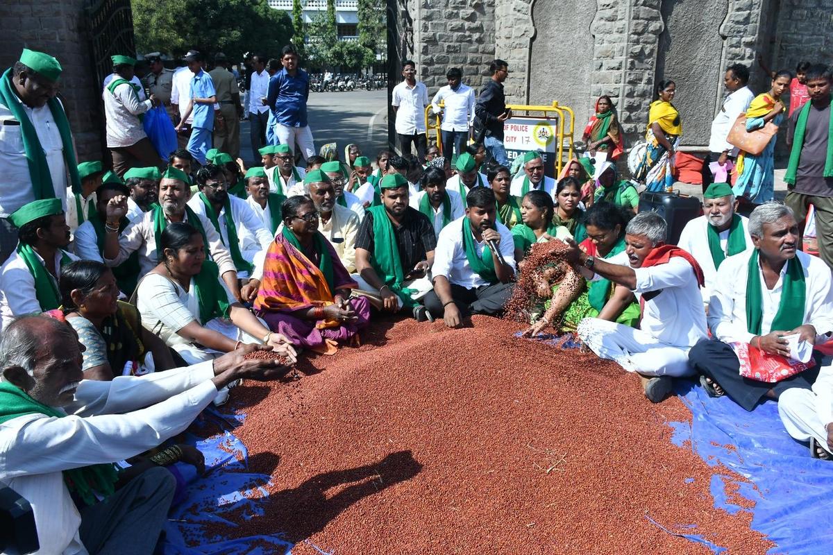 Kalaburagi farmers dump red gram on road, demand MSP and relief - The Hindu