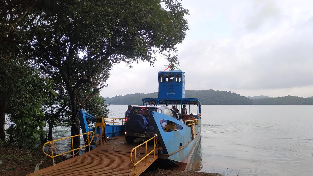 Ferries carry vehicles as water level increases in Sharavathi reservoir in Shivamogga
