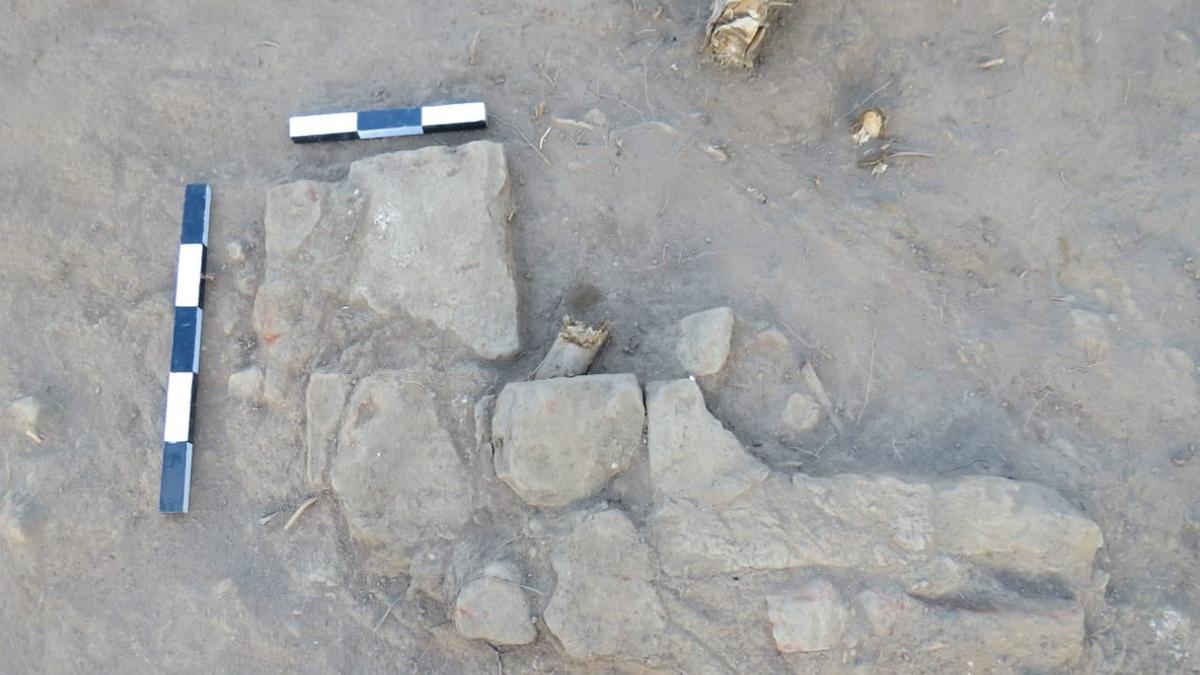 Brick structure found during excavation at Porpanaikottai in Pudukottai district