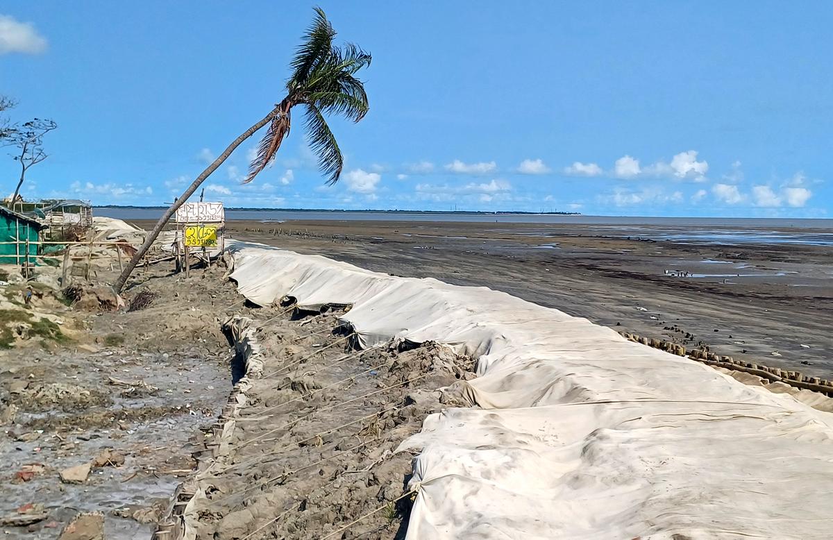 An eroded beach at Mousuni island, where camps by private players have been put up for tourists. 