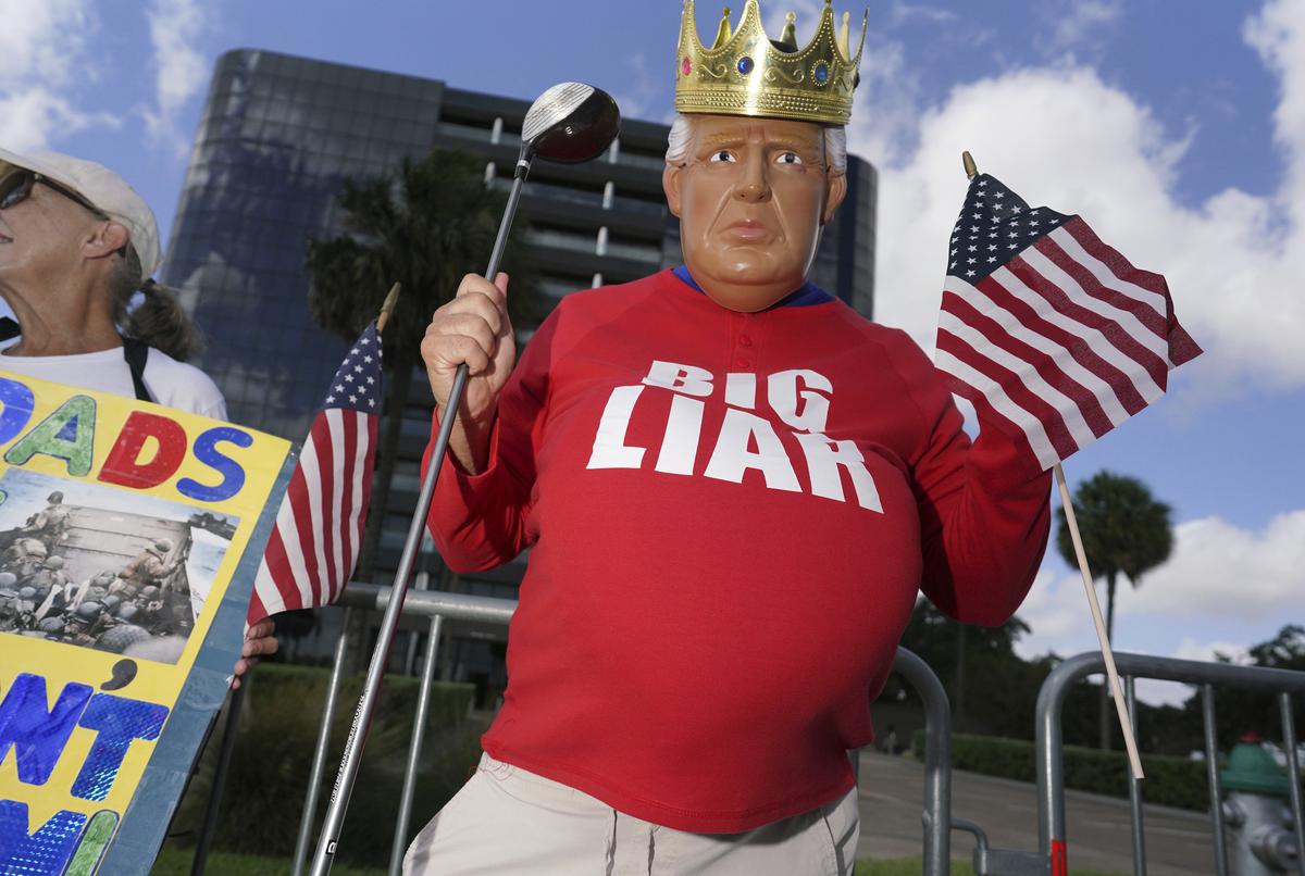 A participant dresses like Donald Trump to show disagreement during a No Kings protest on Saturday, June, 14, 2025, in McAllen., Texas. A participant dresses like Donald Trump to show disagreement during a No Kings protest on Saturday, June, 14, 2025, in McAllen., Texas.