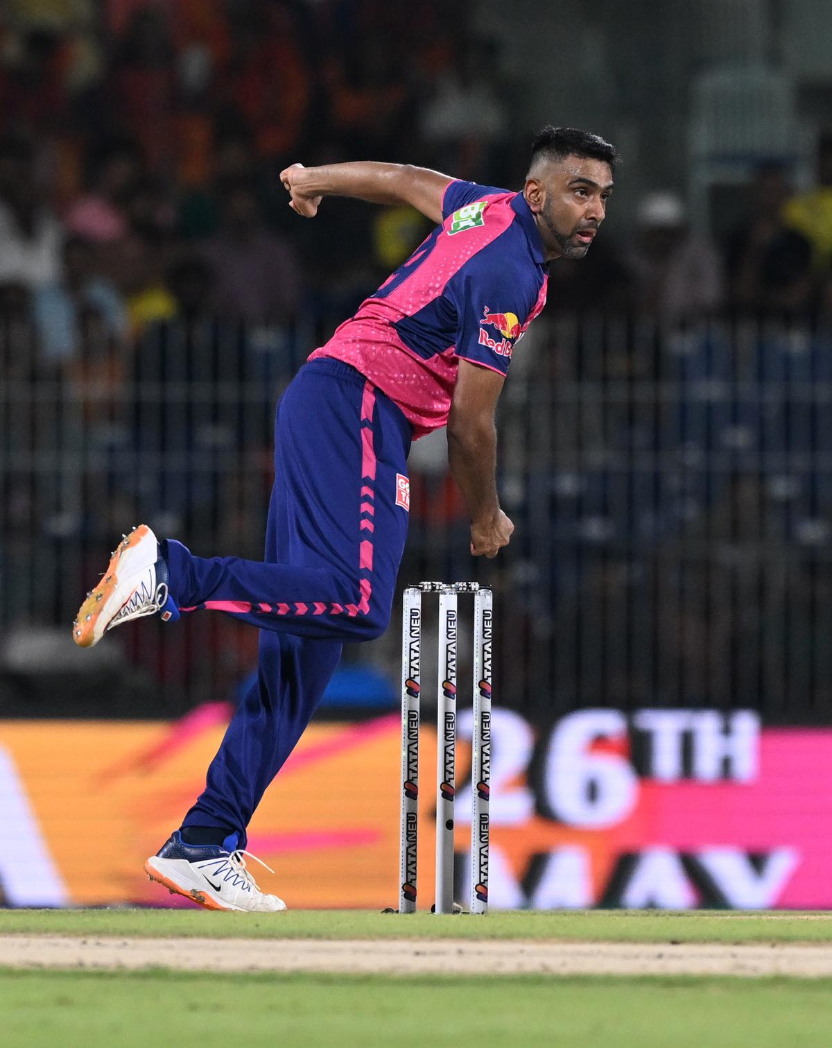 R. Ashwin in action at M.A. Chidambaram Stadium, Chepauk, Chennai. 