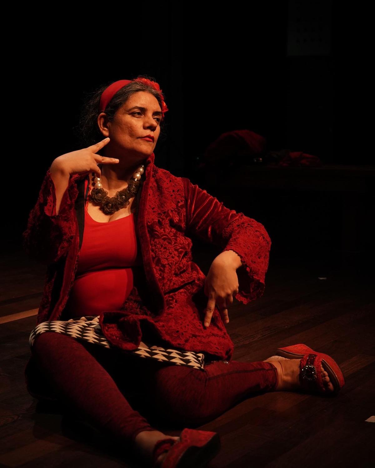 Jyoti Dogra in a scene from  MAAS, which will be staged for the second edition of National Women’s Theatre Festival, organised by Nireeksha in Thiruvananthapuram