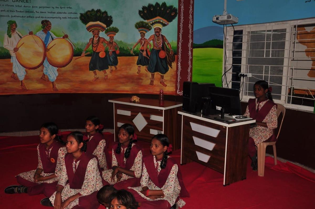 Tribal students attending the Assisted Mathematics Learning (AML) session at the Multipurpose Centre in Limbuguda, a tribal hamlet, in Telangana’s Kumram Bheem Asifabad district.