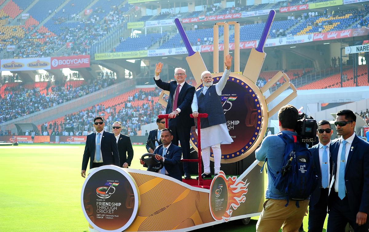 Prime Minister Narendra Modi and his Australians counterpart Anthony Albanese during the fourth and final Test match between India and Australia at Narendra Modi Stadium in Ahmedabad on Thursday, March 9, 2023. 
