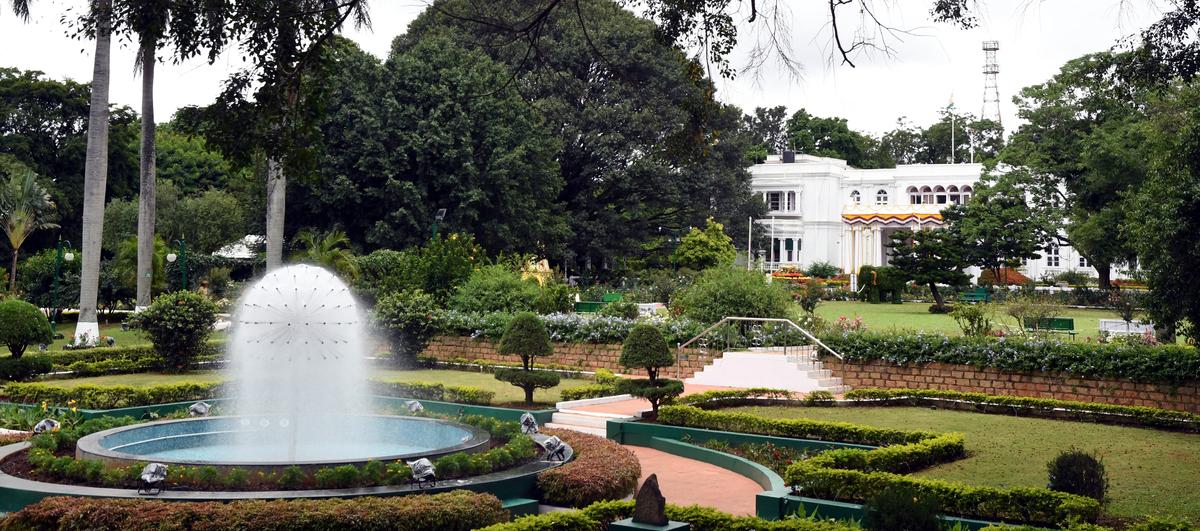The fountain at Raj Bhavan in Bengaluru.