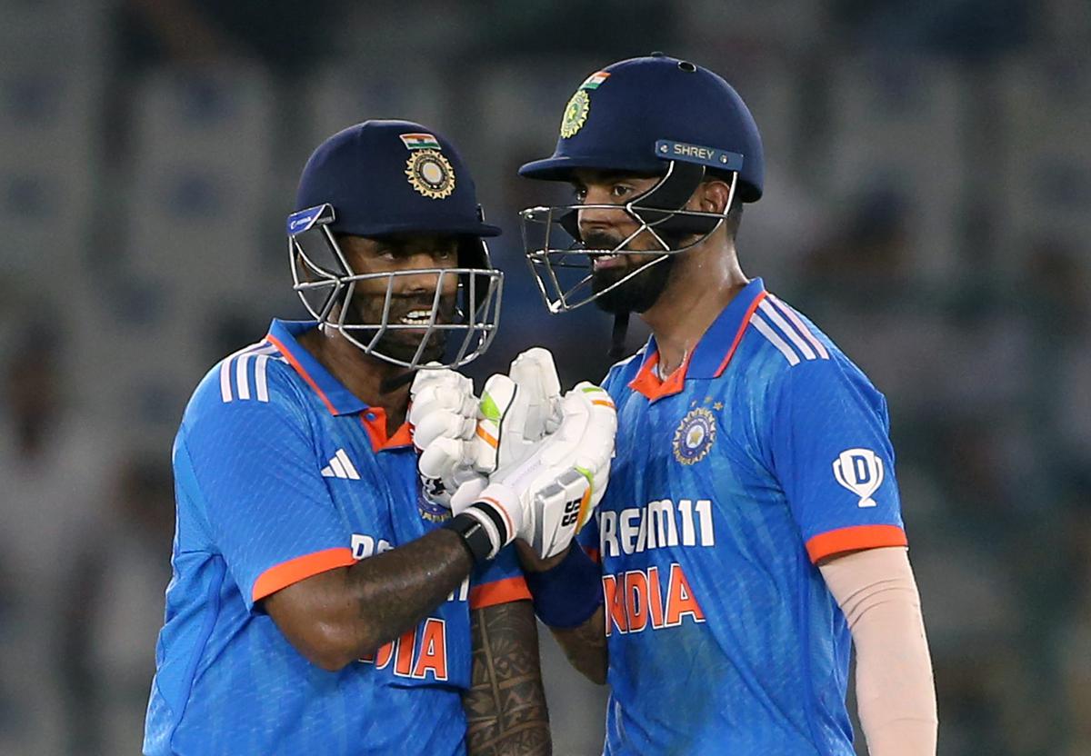 India’s Suryakumar Yadav and skipper KL Rahul during the 1st ODI match against Australia.