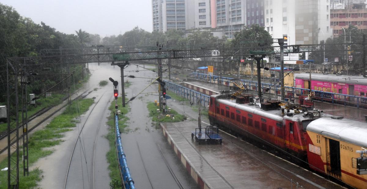 Railway tracks at Egmore Railway Station were submerged after the arrival of Cyclone Michaung near Chennai, December 4, 2023.