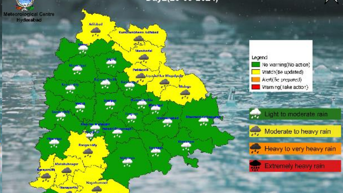 Heavy rain alert for 11 districts of Telangana on Monday