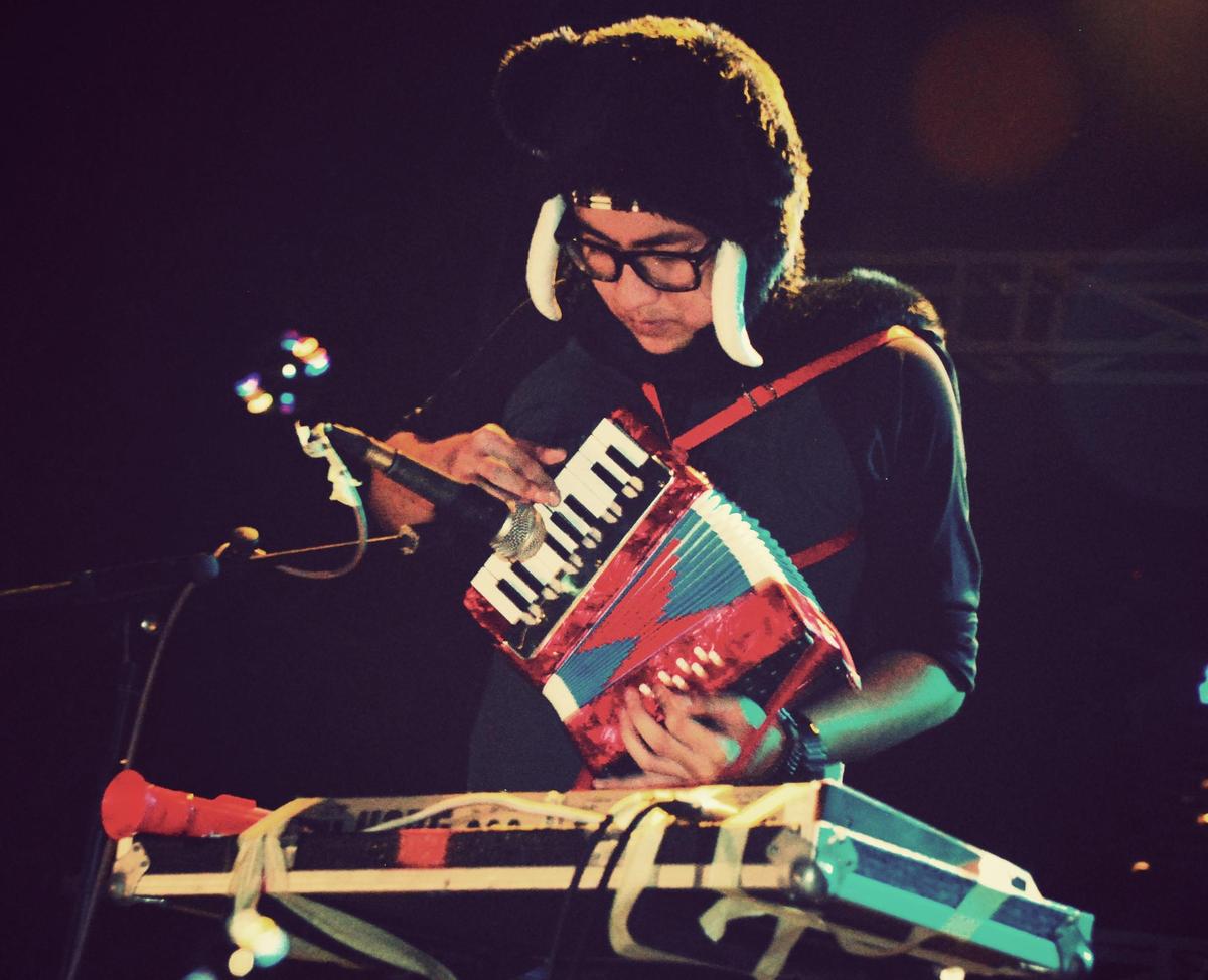 Indonesian band Bottlesmoker in an early concert using toys