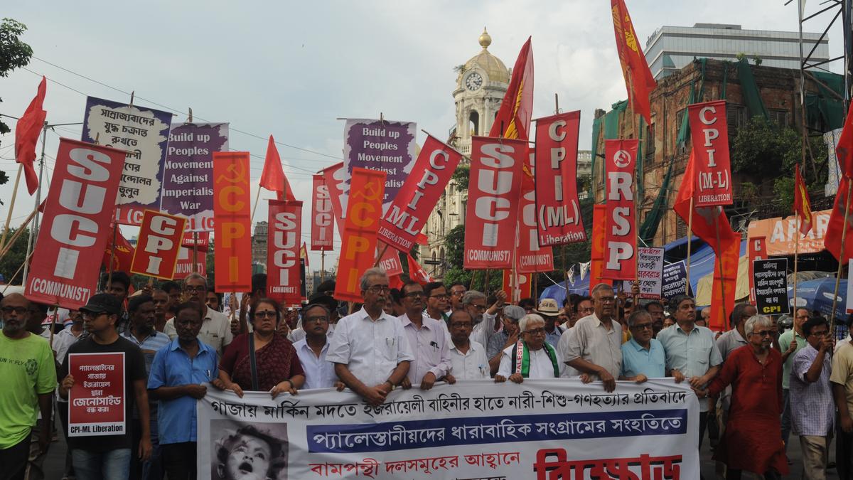 Left parties march for Palestine in Kolkata, stopped by police