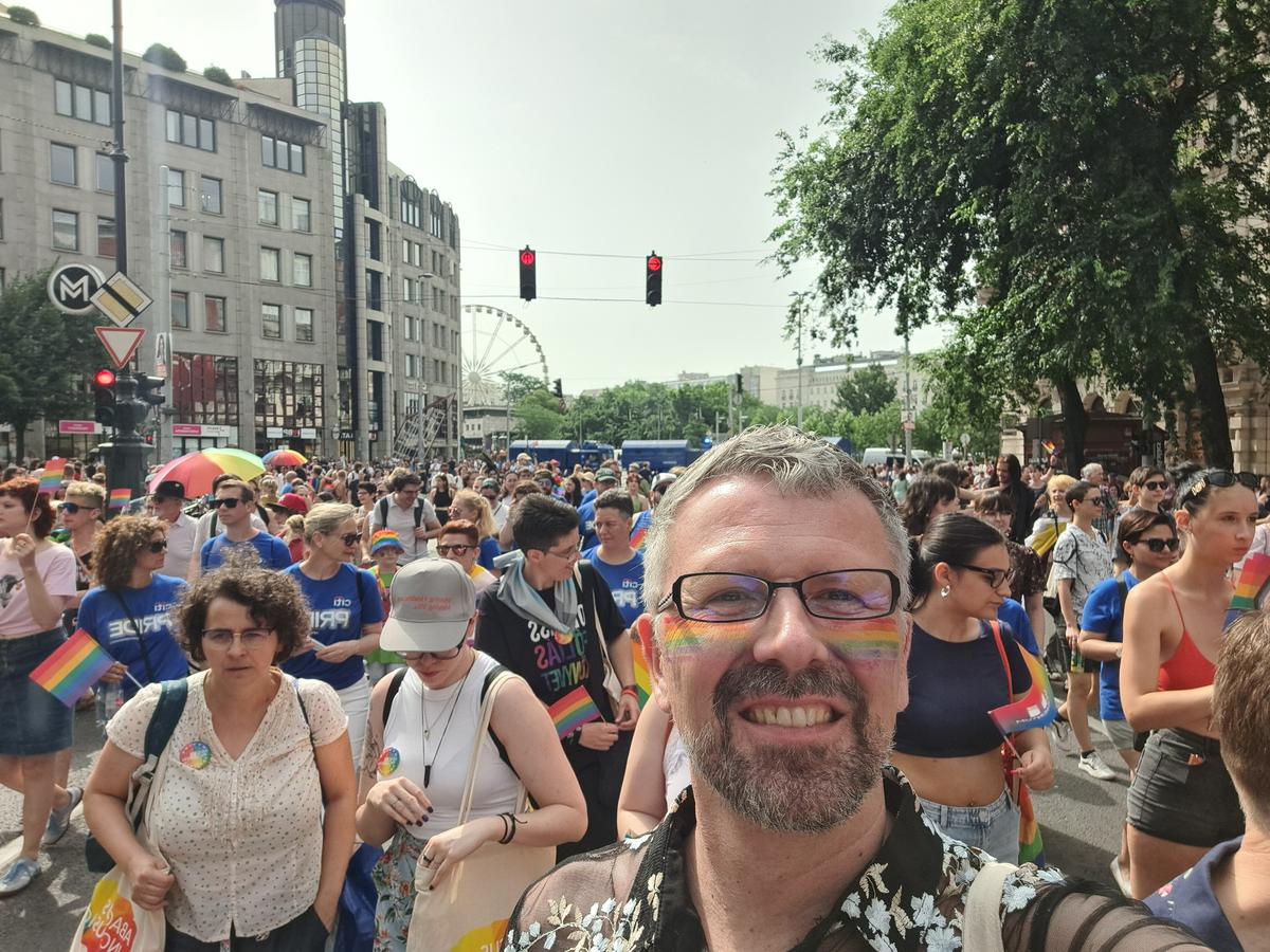 Jeroen Maassen van den Brink at the Budapest Pride March. Jeroen Maassen van den Brink at the Budapest Pride March.