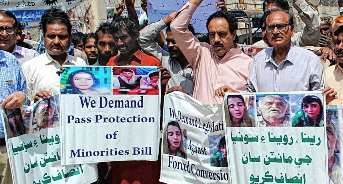 File picture of Pakistani civil society activists calling for protection of Hindu girls at a protest in Hyderabad, Pakistan File picture of Pakistani civil society activists calling for protection of Hindu girls at a protest in Hyderabad, Pakistan
