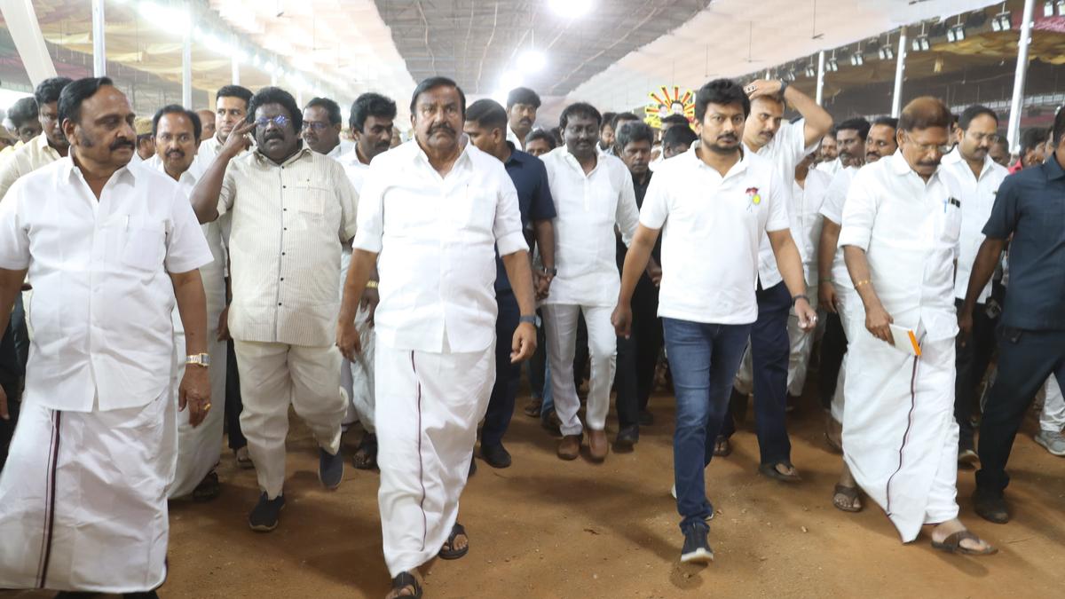 Ministers Udhayanidhi Stalin, Velu inspect DMK conference arrangements in Salem