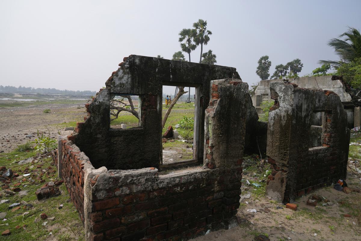 An abandoned and damaged house of 2004 tsunami stands on the beach of Nagapattinam, India, Monday, December 16, 2024. 