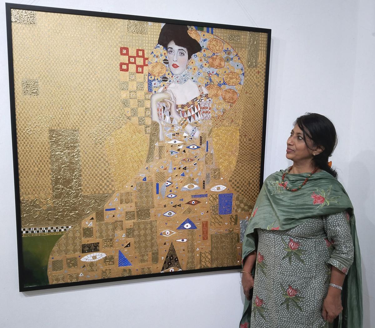 Tomina Mary Jose with her recreation of Gustav Klimt’s ‘Portrait of Adele Bloch-Bauer I’