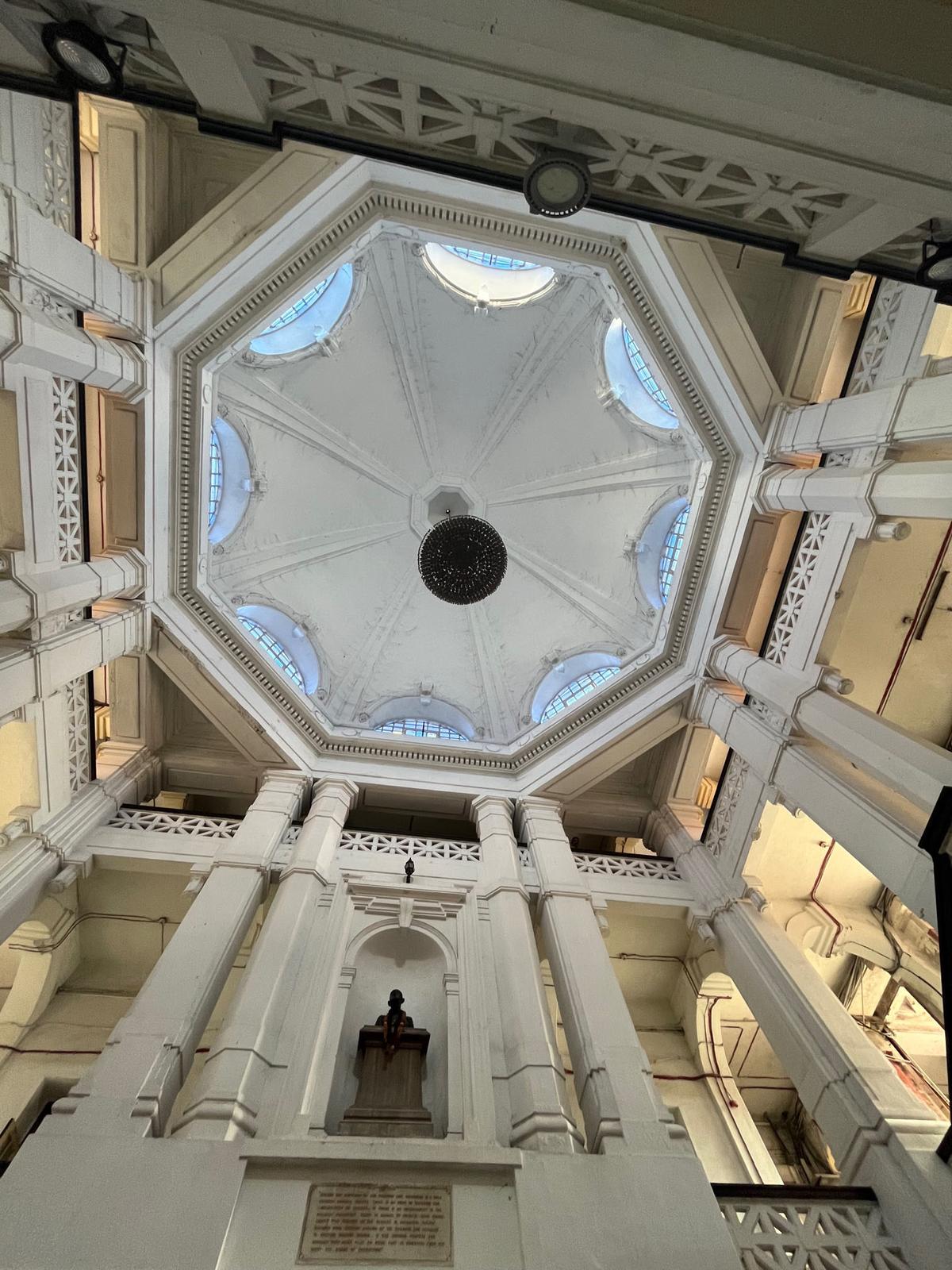 The central bay with its high domed ceiling and chandelier suspended from it
