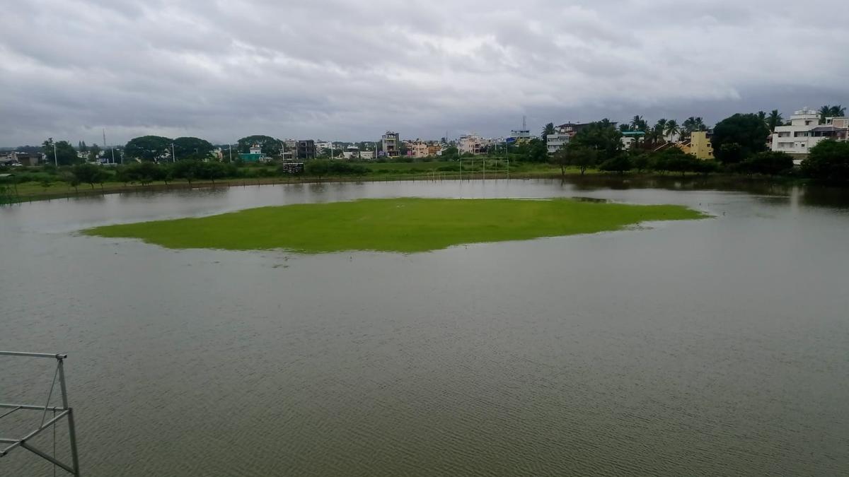 KSCA Navule stadium inundated in Shivamogga following heavy rains