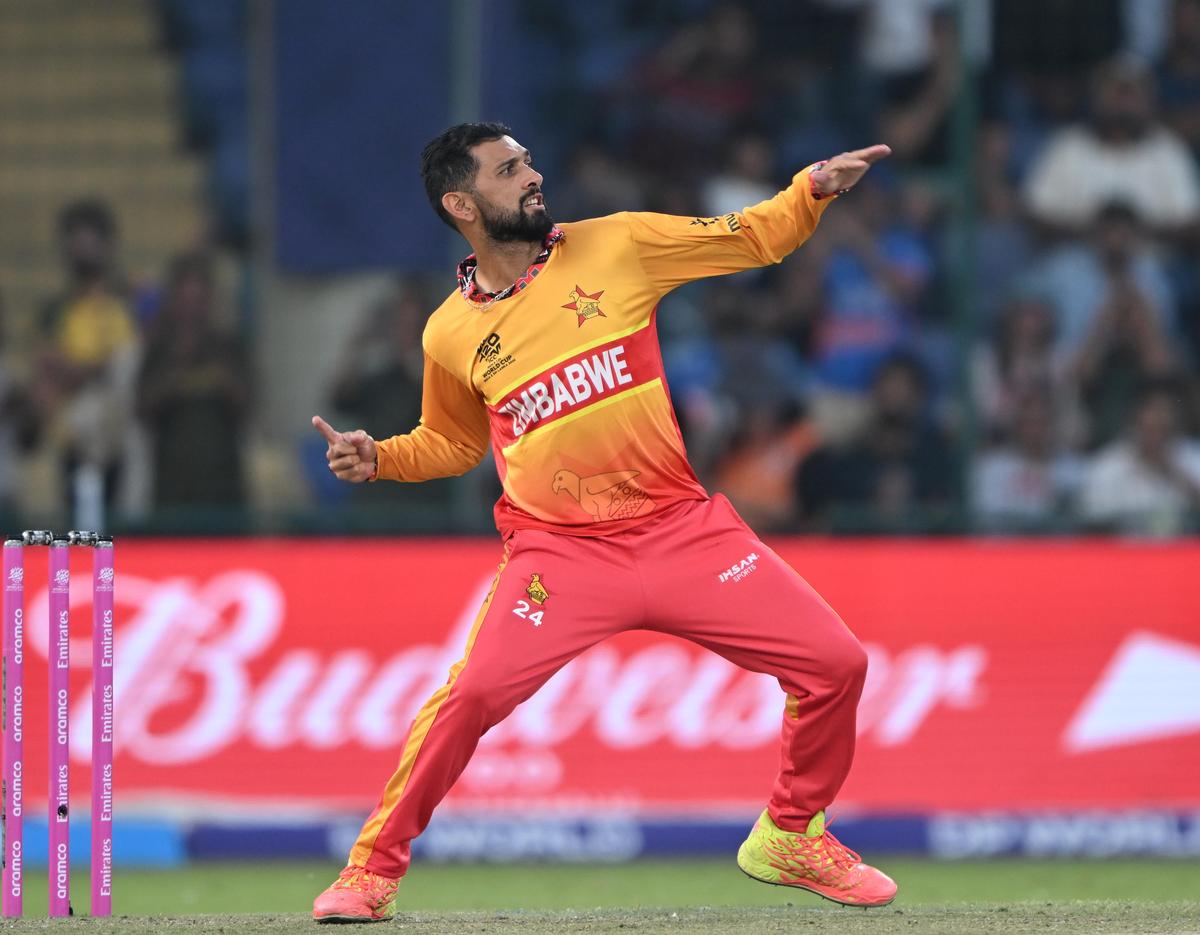 Zimbabwe captain Sikandar Raza Butt celebrates the wicket of South African batsman Dewald Brevis during the T20 World Cup match at the Arun Jaitley Cricket stadium in New Delhi on March 01, 2026. Zimbabwe captain Sikandar Raza Butt celebrates the wicket of South African batsman Dewald Brevis during the T20 World Cup match at the Arun Jaitley Cricket stadium in New Delhi on March 01, 2026.