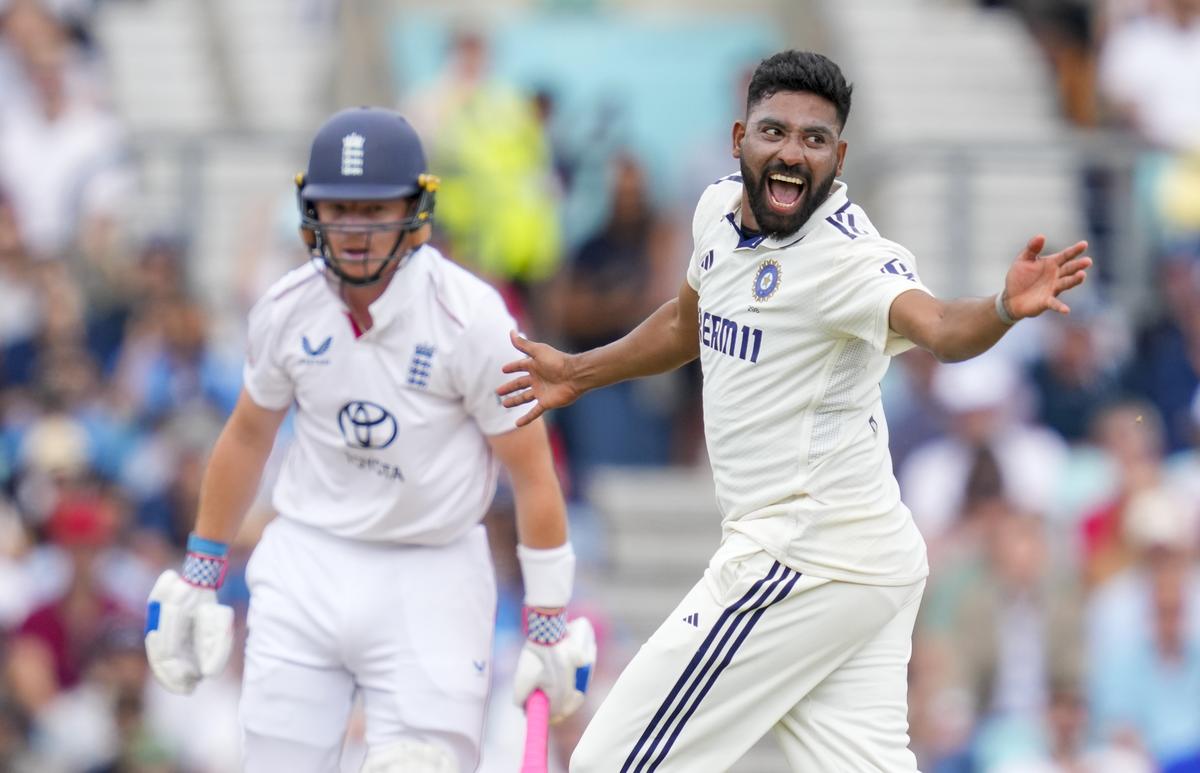 Mohammed Siraj appeals successfully for the wicket of England’s captain Ollie Pope during the fourth day of the fifth Test match at the Oval on August 3, 2025. Mohammed Siraj appeals successfully for the wicket of England’s captain Ollie Pope during the fourth day of the fifth Test match at the Oval on August 3, 2025.