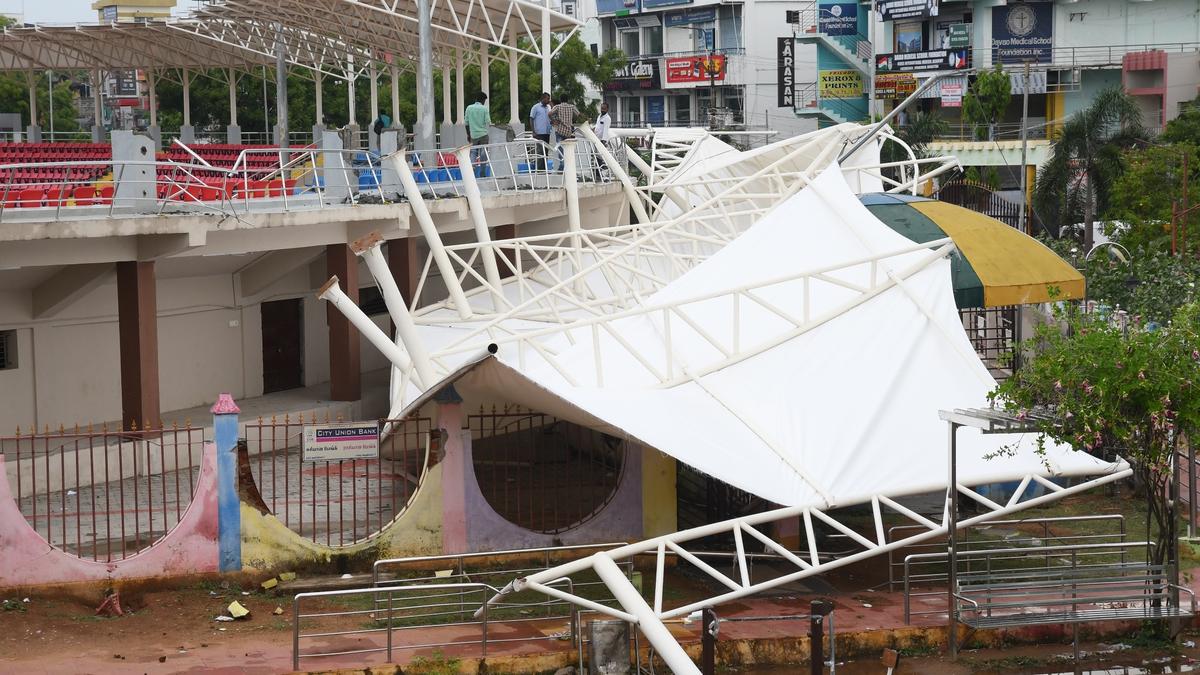 Gale brings down 65-foot-long shade over VOC Stadium gallery