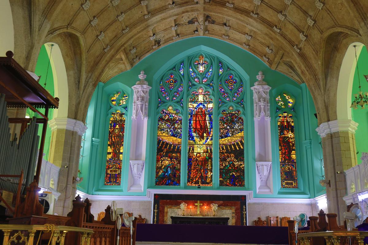 The stained glass panels at the Medak Cathedral were added over the decades after it was opened for worship in 1924. 