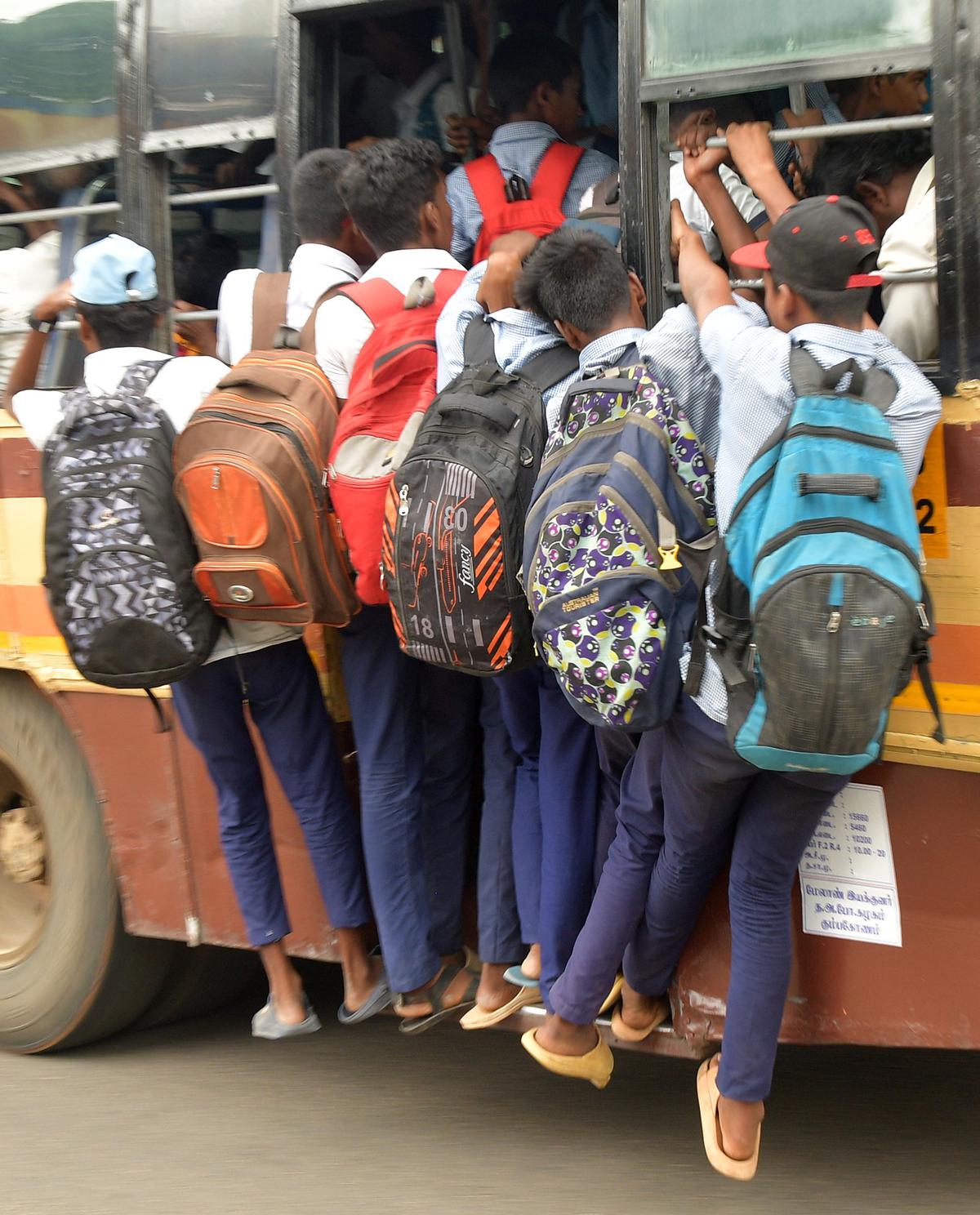 Footboard travel in buses, a common sight in Tiruchi