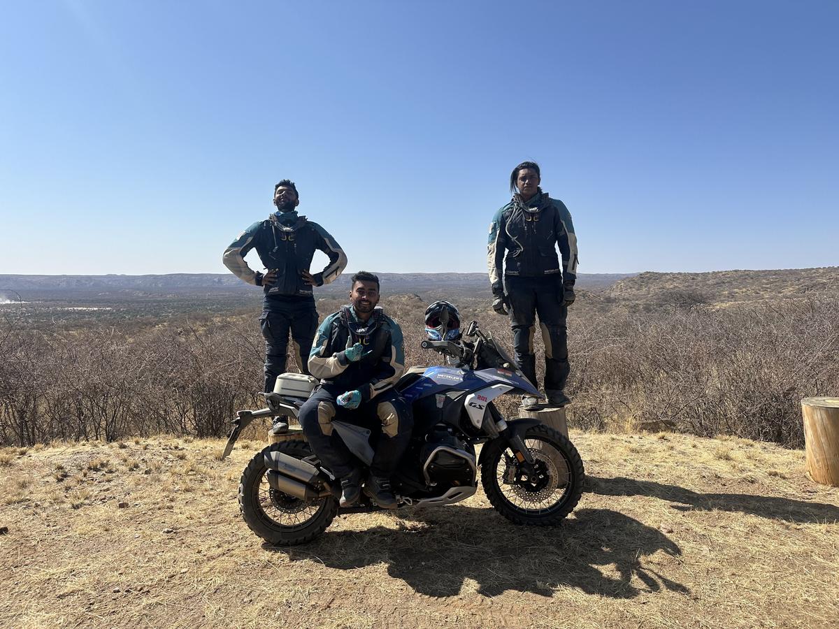 (From left) Anand, Devaraj and Shahan during the International GS Trophy 2024 in Namibia