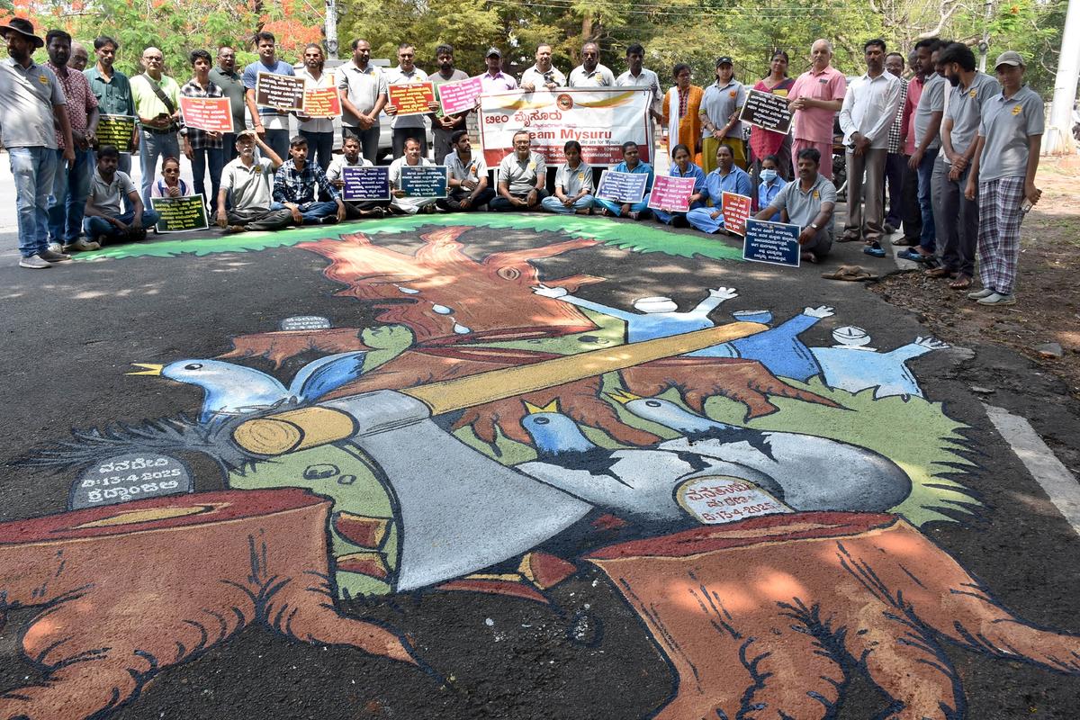 Members of the Mysuru team conducted a live protest of 40 trees at the site on April 20, 2025. 